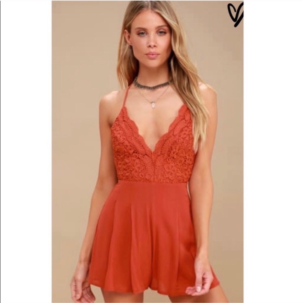 Lulus Red Orange Romper super cute
